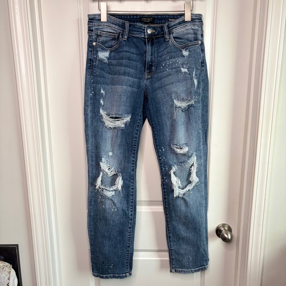 Judy Blue Boyfriend Fit Distressed Paint Splatter Jeans 11/30 JB82363MD-CO Y2K